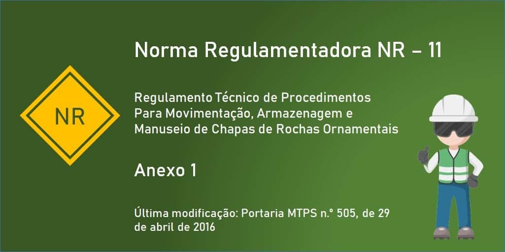 NR-11 - ANEXO 1 - Regulamento Técnico de Procedimentos para Movimentação, Armazenagem e Manuseio de Chapas de Rochas Ornamentais
