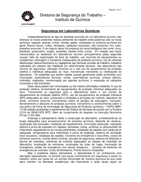 Segurança em Laboratórios Químicos